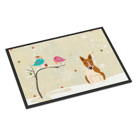 Carolines Treasures Christmas Presents Between Friends Bull Terrier Red White Indoor or Outdoor Mat, 24 x 0.25 x 36 in. BB2607JMAT